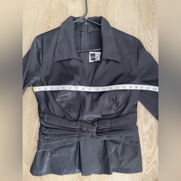 Tadashi Shoji Black Faux Wrap Blouse Corset Waist Size 12 - Picture 11 of 14